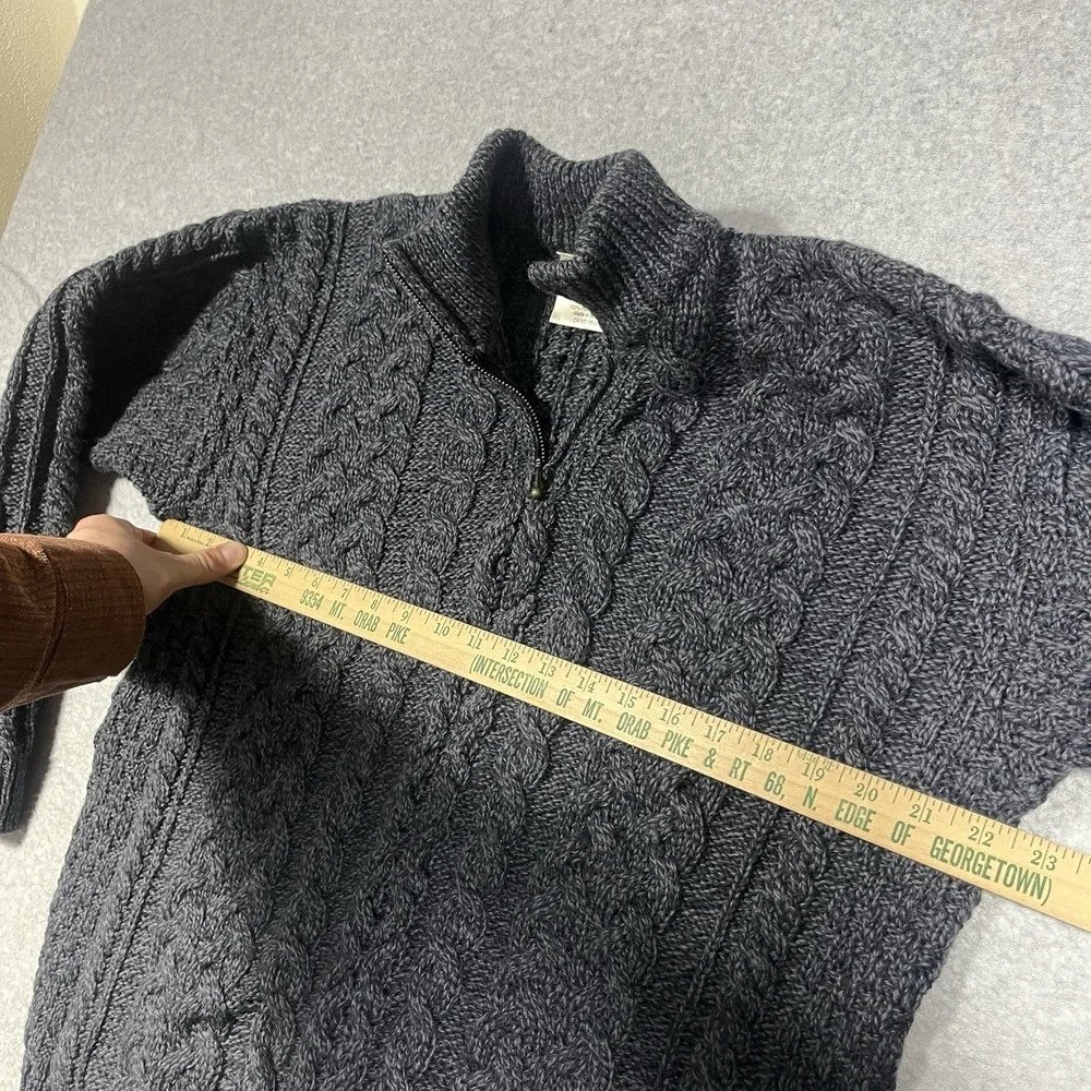 Kilronan Sweater Mens Medium Gray Cable Knit Fisherman 1/4 Zip 100% Merino Wool